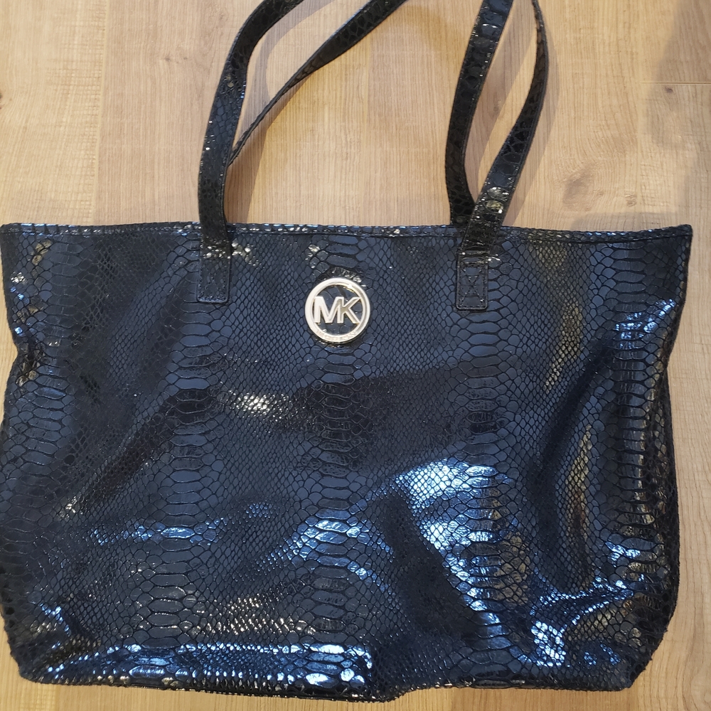 Michael Kors Shiny Black Snakeskin Tote